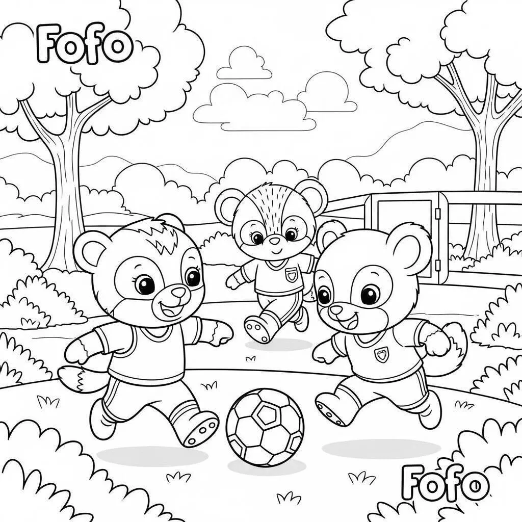 Desenho Fofo de Animais Jogando Futebol para Colorir