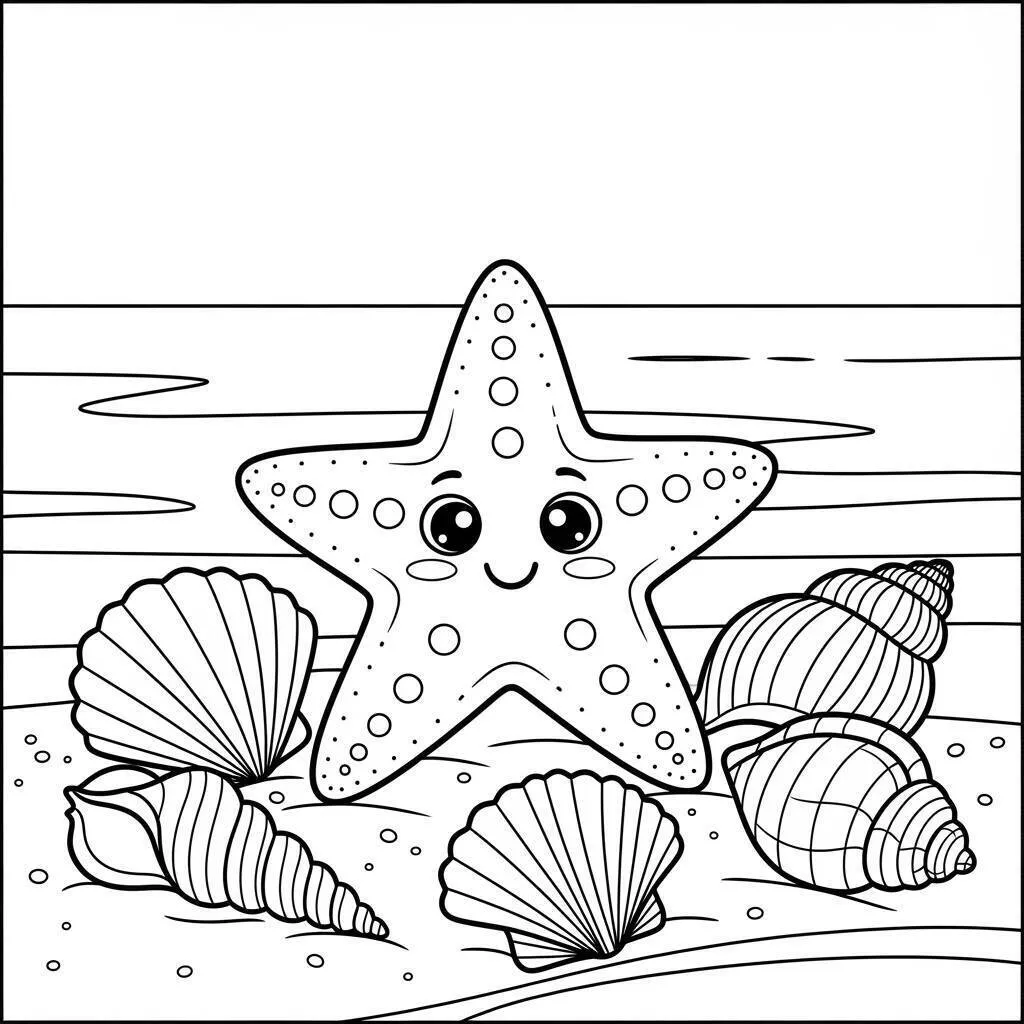 Desenho Fofo de uma Estrela do Mar para Colorir