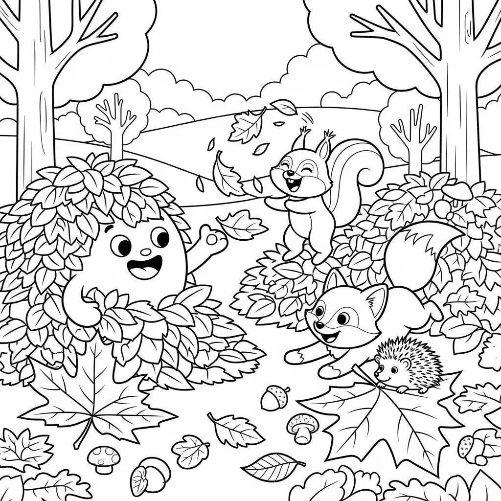 Desenho Fofo de Animais na Floresta para Colorir