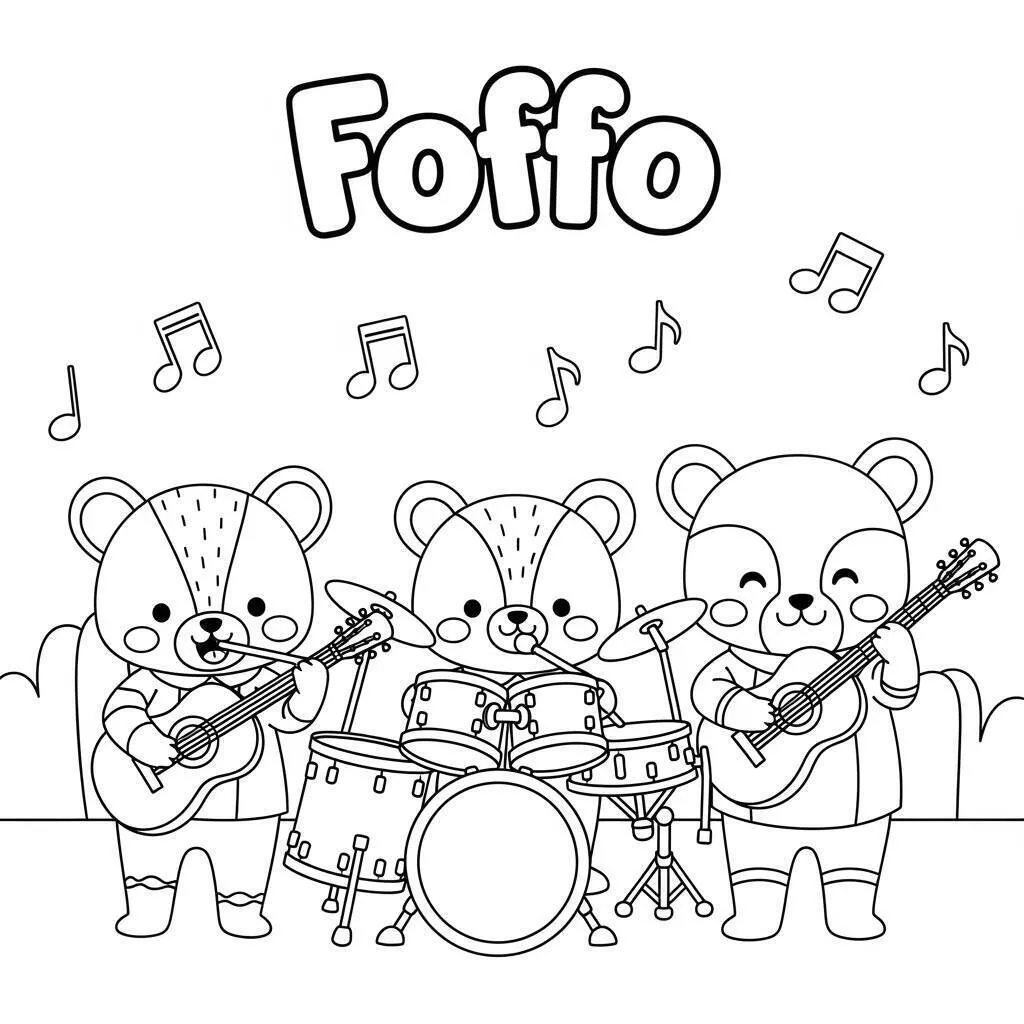 Desenho Fofo de Ursinhos Tocando Música para Colorir