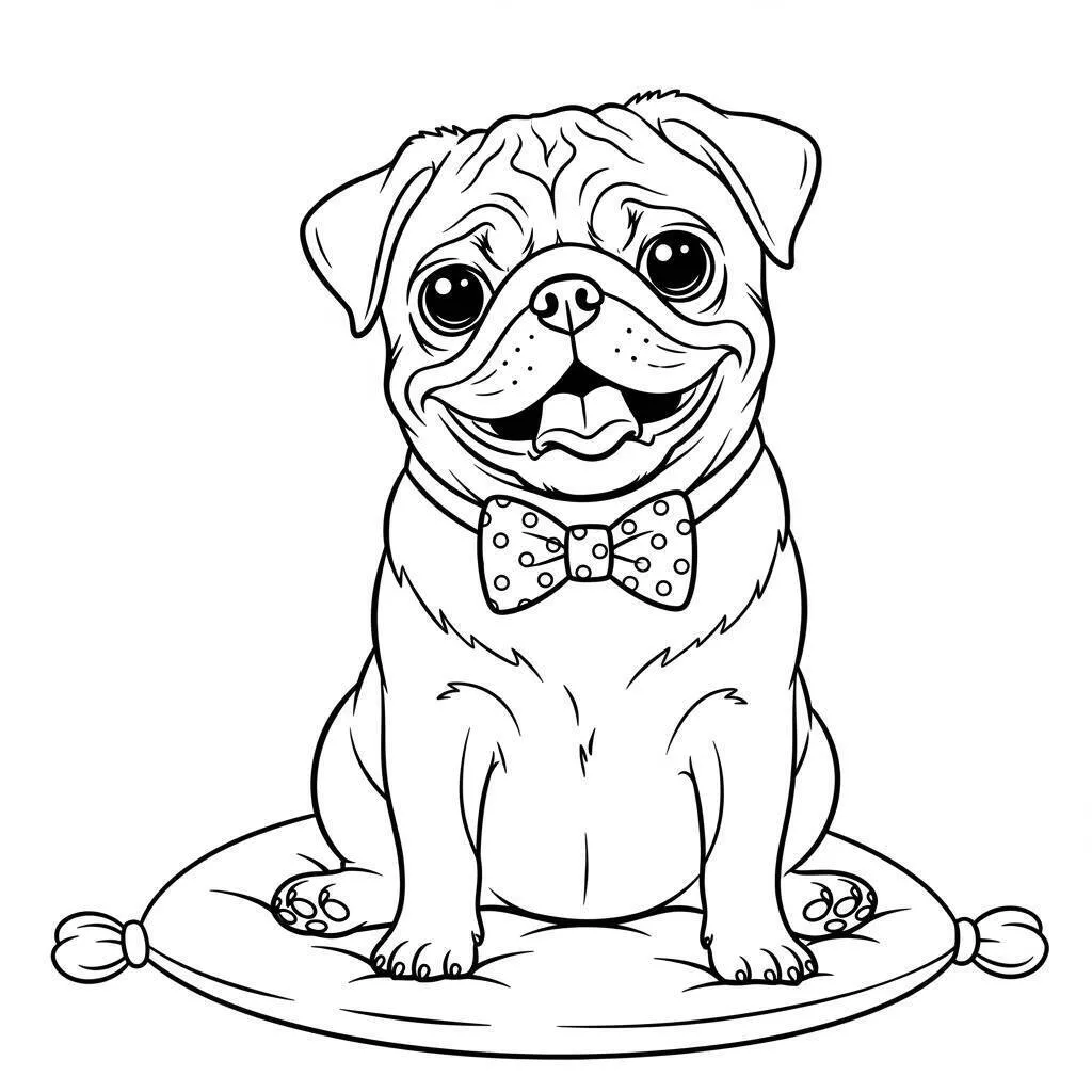 Desenho Fofo de um Pug Sorridente para Colorir