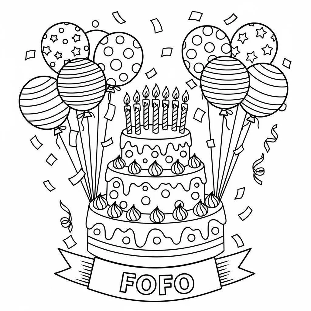Desenho Fofo de um Bolo de Aniversário para Colorir