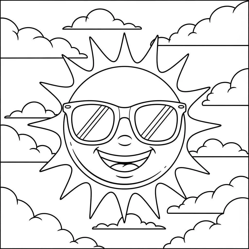 Desenho Fofo do Sol Sorridente para Colorir