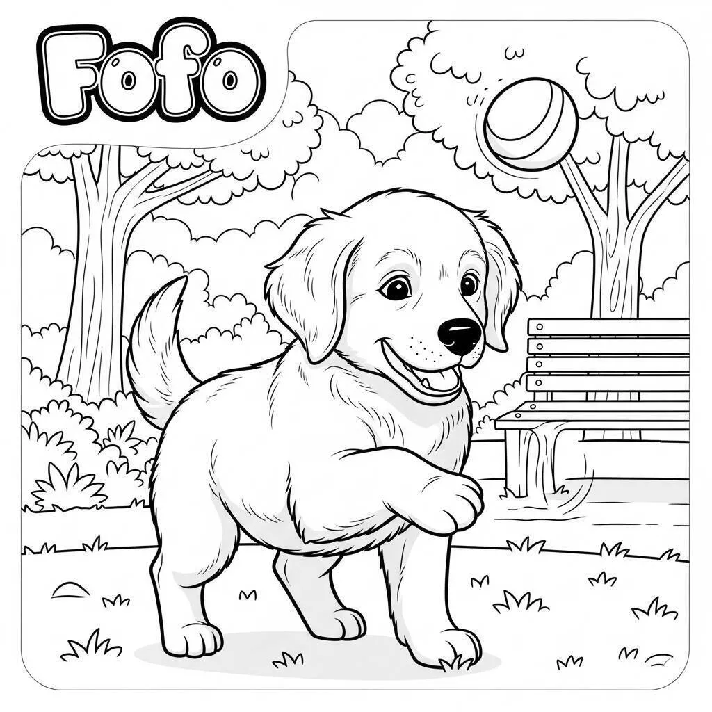 Desenho Fofo de um Cachorrinho Brincando para Colorir