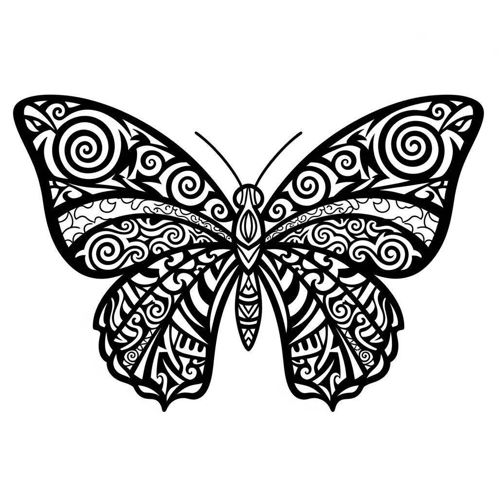 Desenho de Mariposa com Padrões Intricados para Colorir