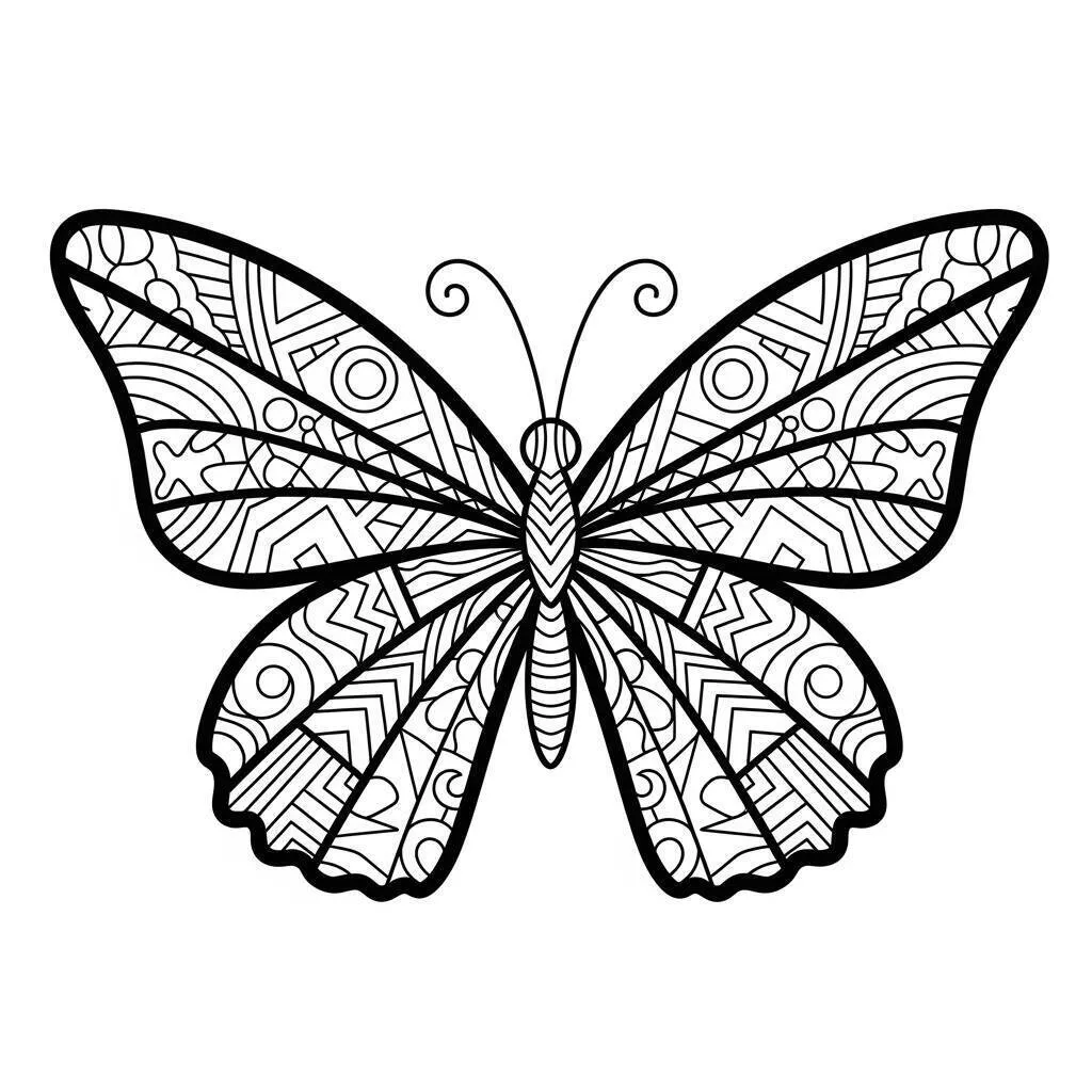 Desenho de Mariposa com Padrões Intricados para Colorir