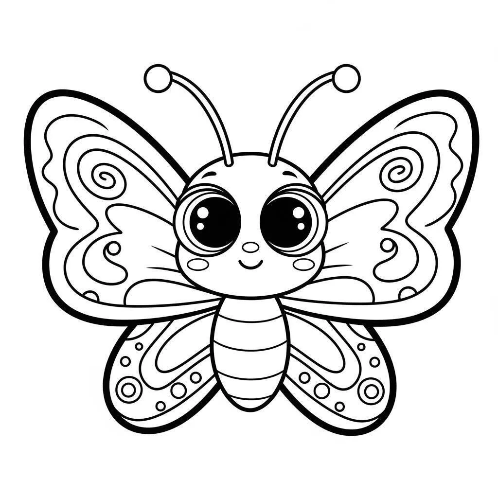 Desenho de Mariposa Kawaii para Colorir com Olhos Grandes