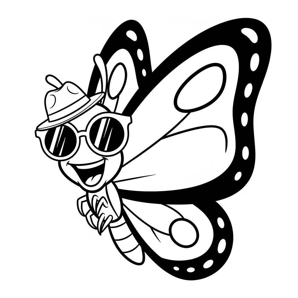 Desenho de Mariposa Divertida com Óculos para Colorir