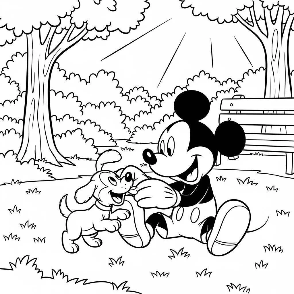 Coloriage Mickey la souris jouant avec Pluton