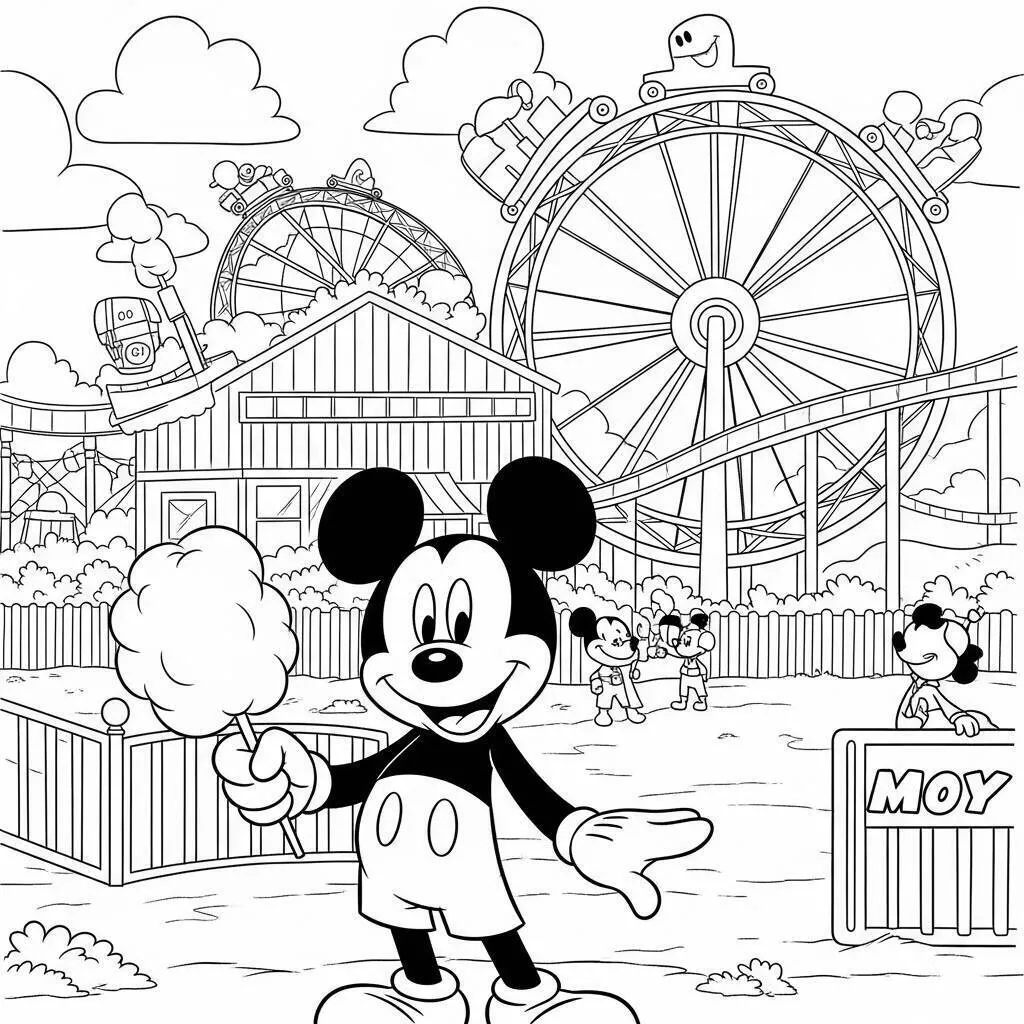 Coloriage Mickey la souris à la foire