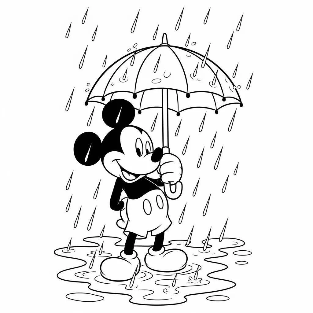 Coloriage Mickey la souris avec parapluie