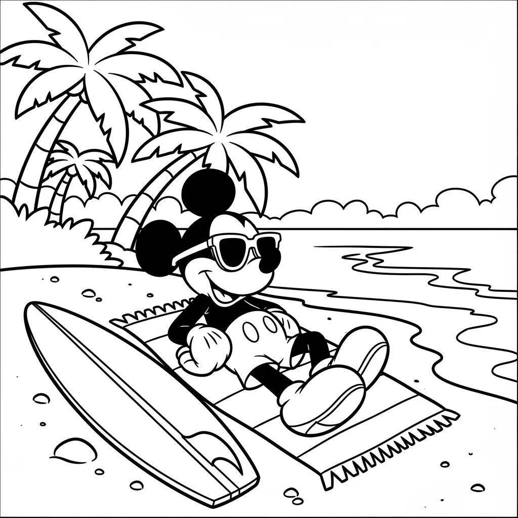 Coloriage Mickey la souris sur la plage