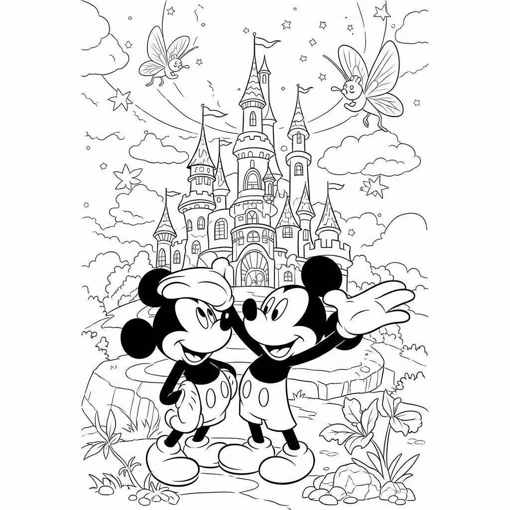 Coloriage Mickey la souris et Dingo au pays des fées