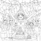 Coloriage Anime Girl célébrant son anniversaire