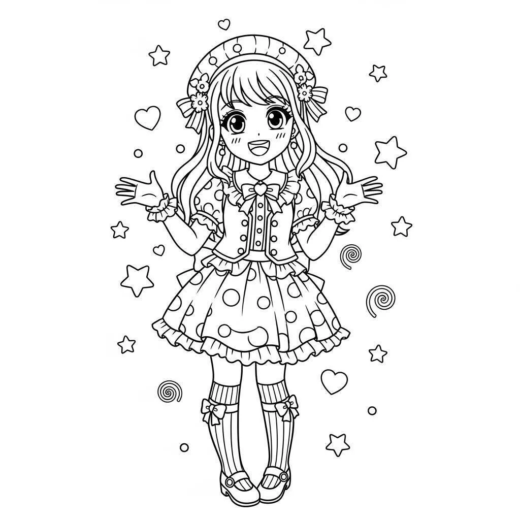 Coloriage Kawaii Anime Girl en robe mignonne