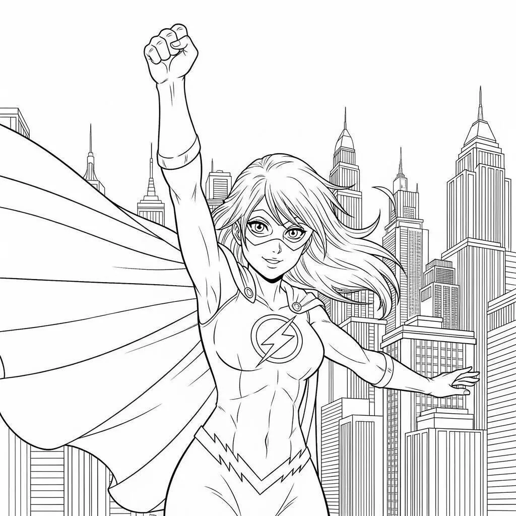 Página para colorear de chica anime poderosa heroína