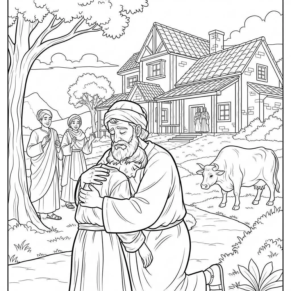 Desenho Bíblico do Filho Pródigo para Colorir