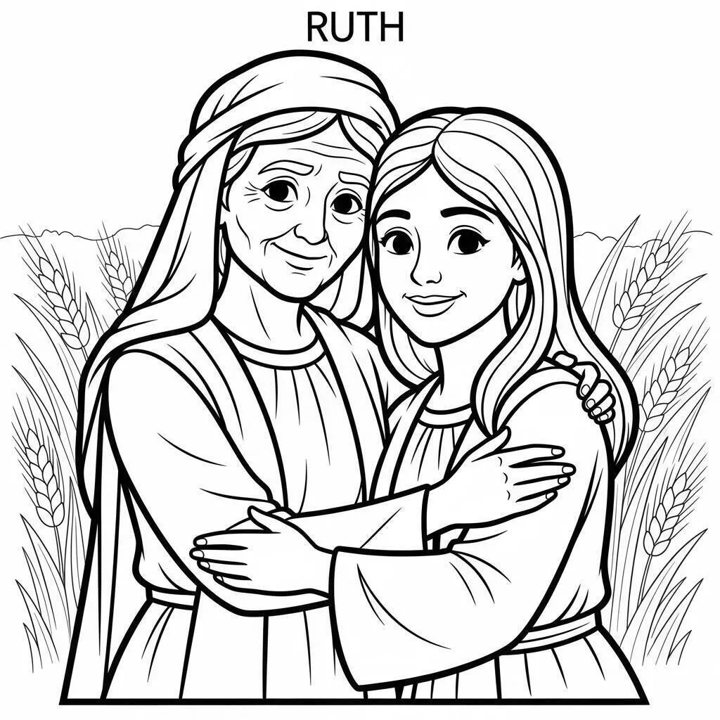 Dibujo Bíblico de Rut y Noemí para colorear