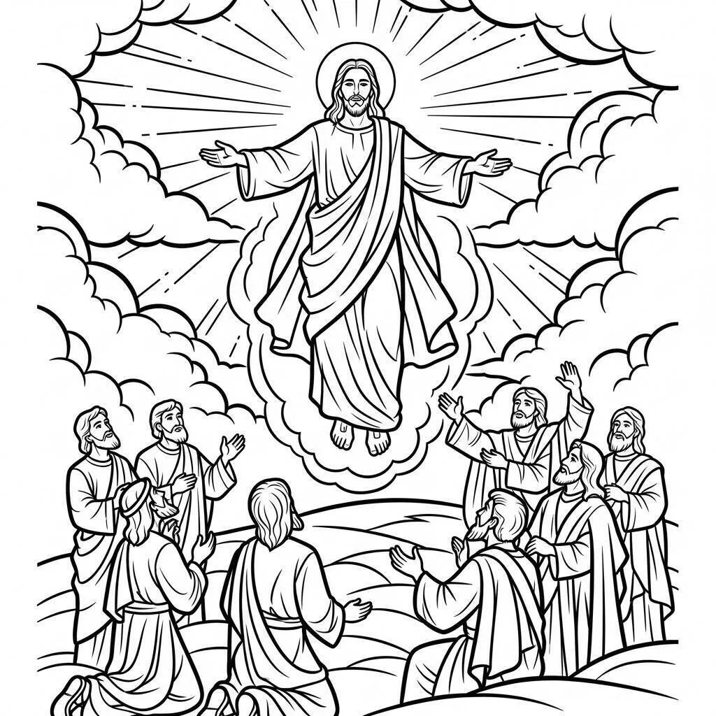 Desenho Bíblico da Ascensão de Jesus para Colorir