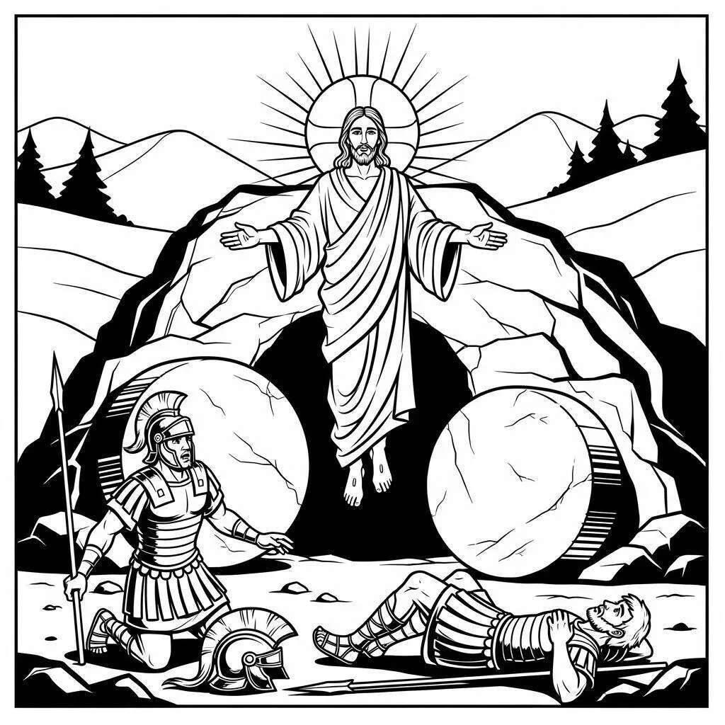 Desenho Bíblico da Ressurreição de Jesus para Colorir