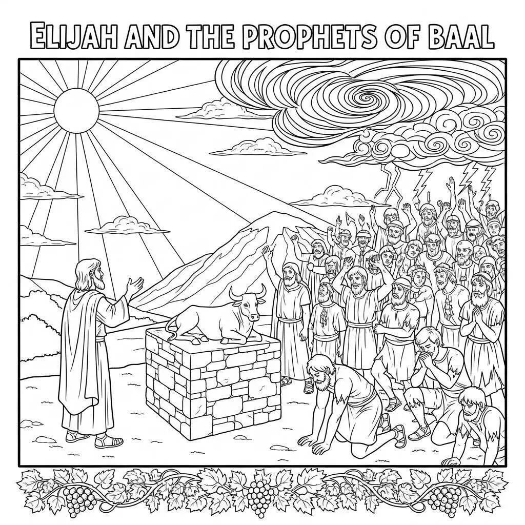 Desenho Bíblico de Elias e os Profetas de Baal para Colorir