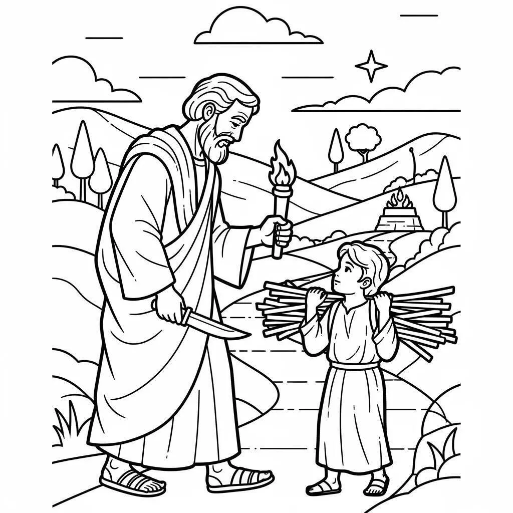 Desenho Bíblico de Abraão e Isaque para Colorir