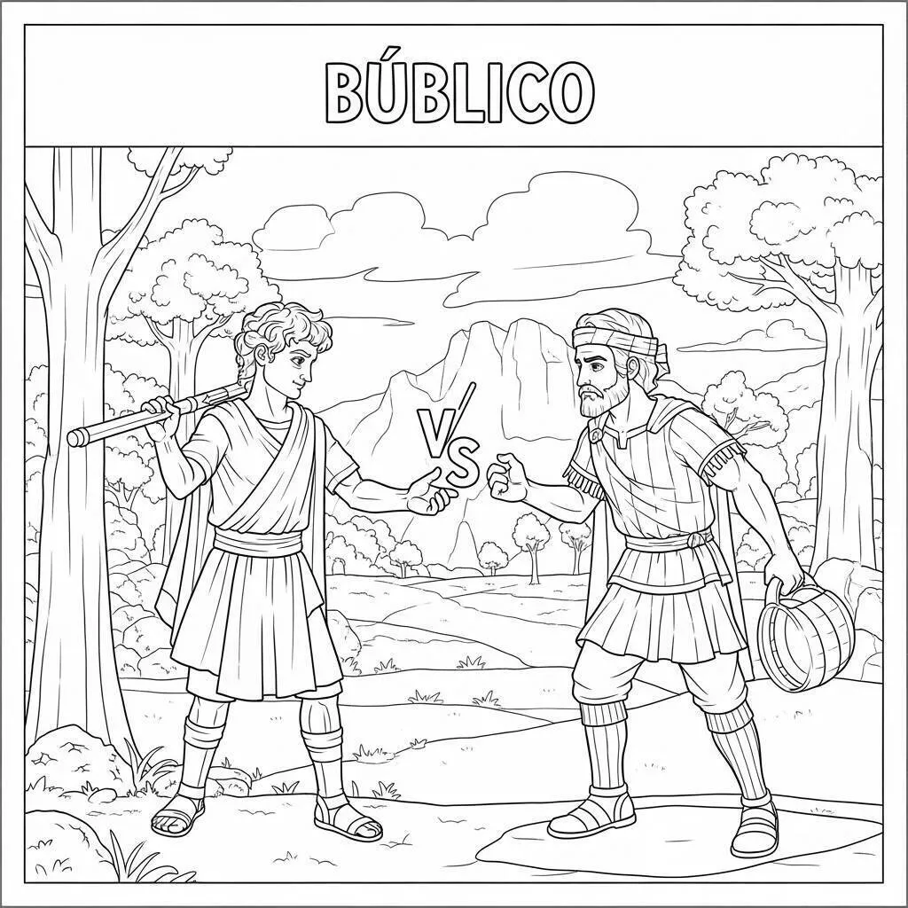 Desenho Bíblico de Davi e Golias para Colorir