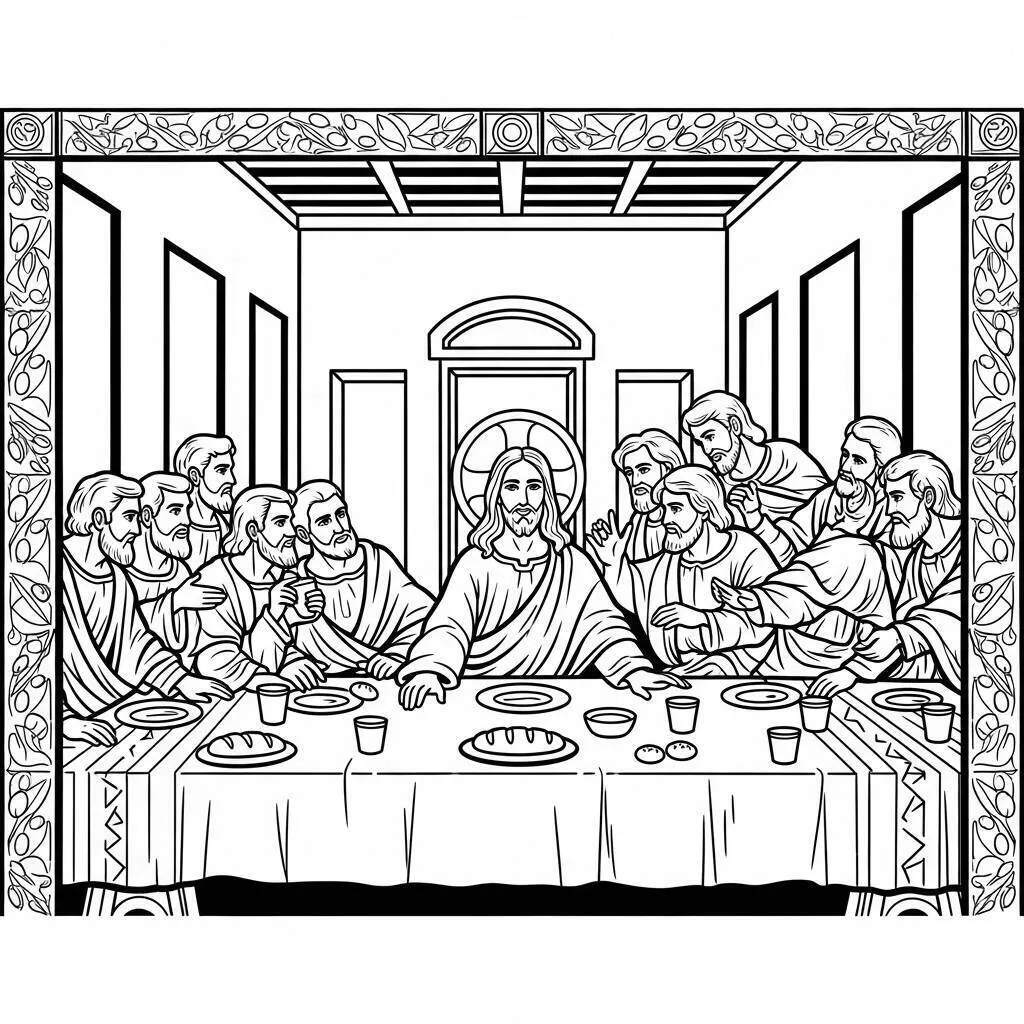 Desenho Bíblico da Última Ceia de Jesus para Colorir