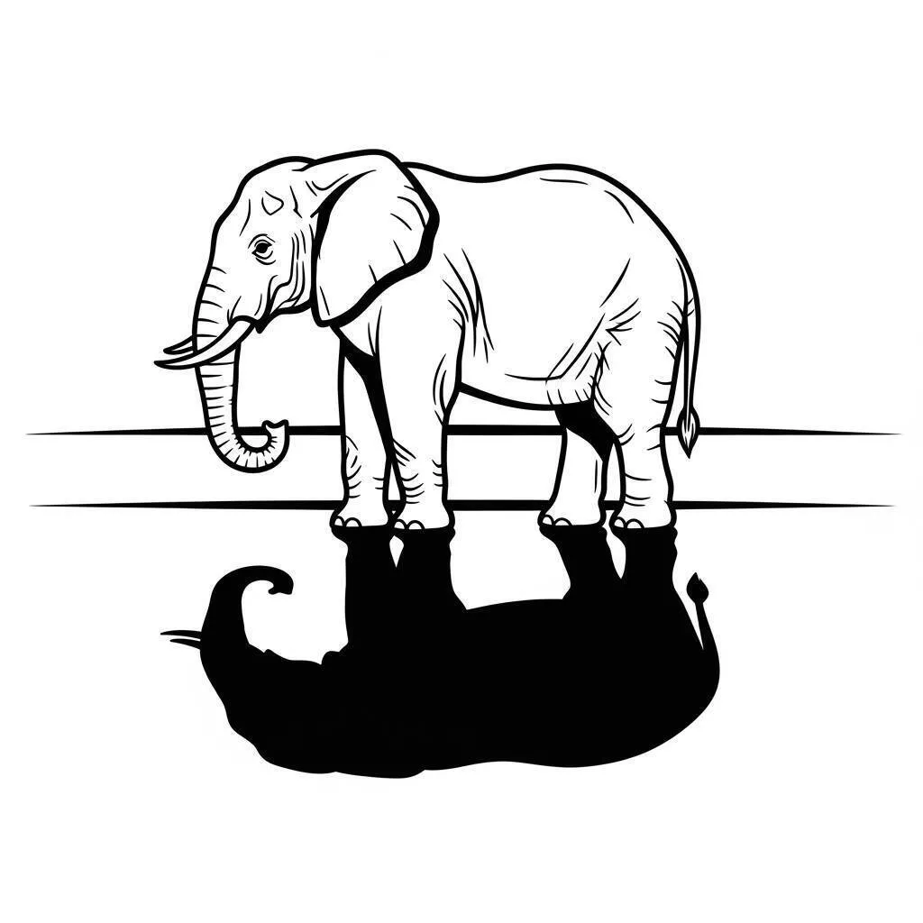Desenho de Elefante Refletindo na Água para Colorir