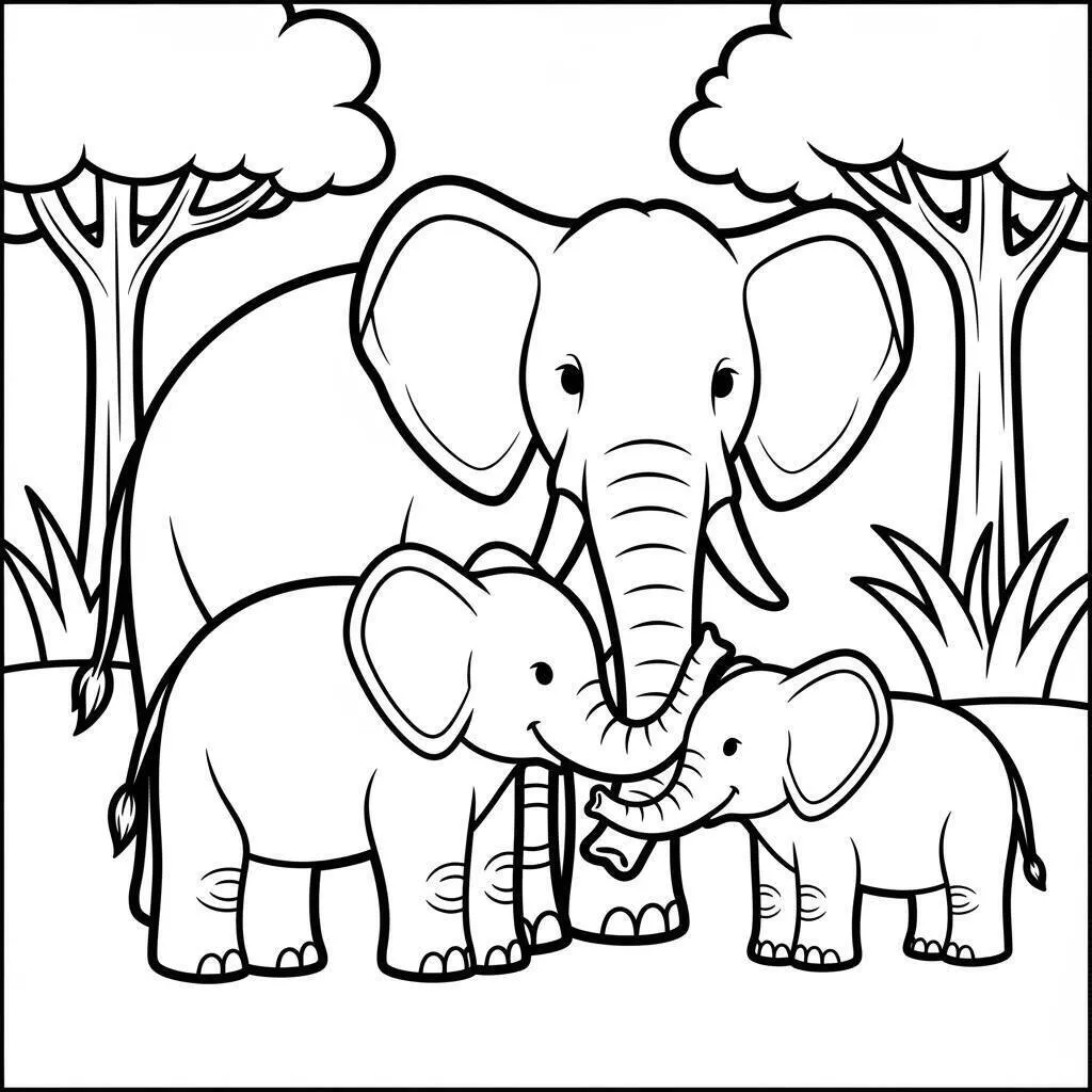 Desenho de Elefante Mãe com Filhote para Colorir