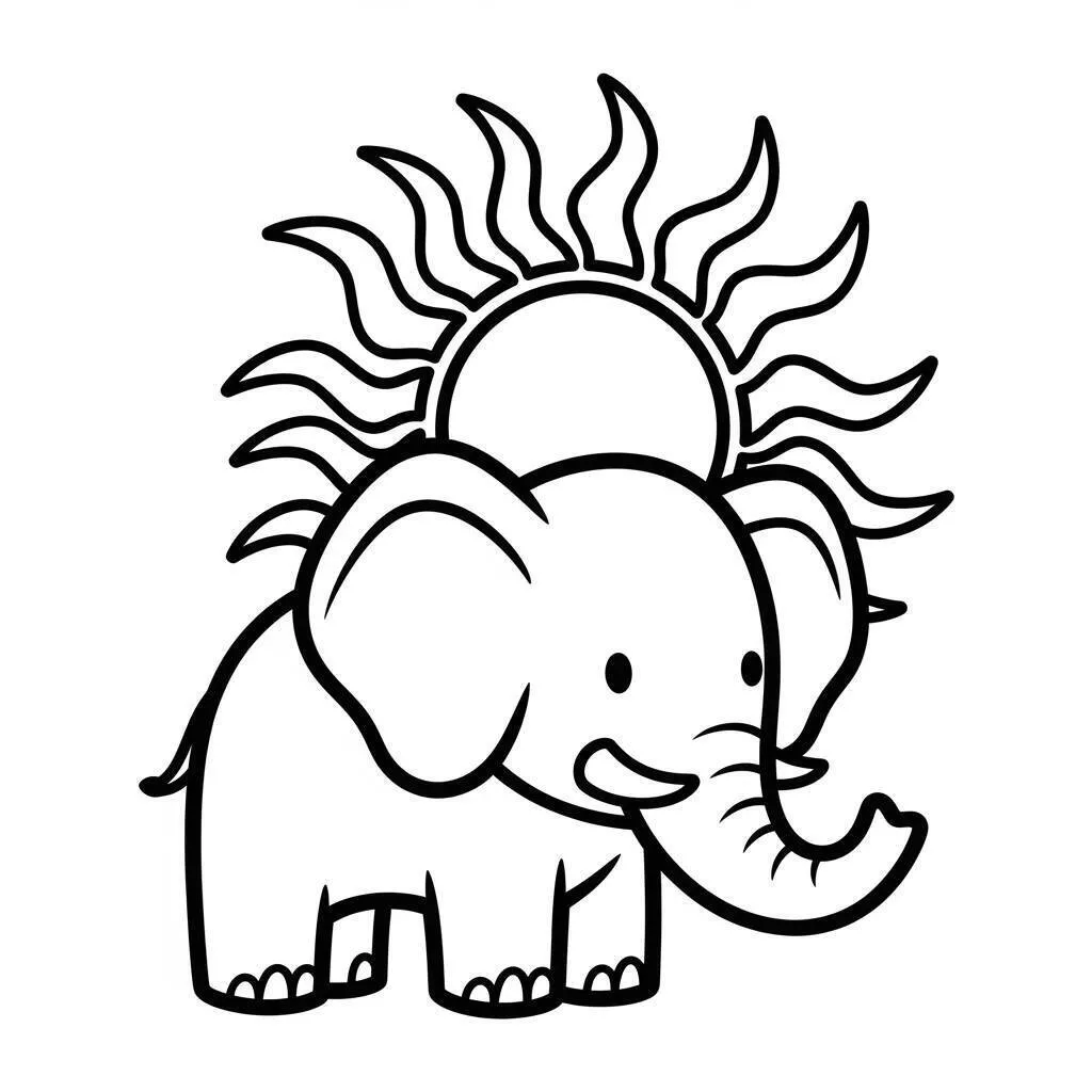 Desenho de Elefante Sorridente com Sol para Colorir