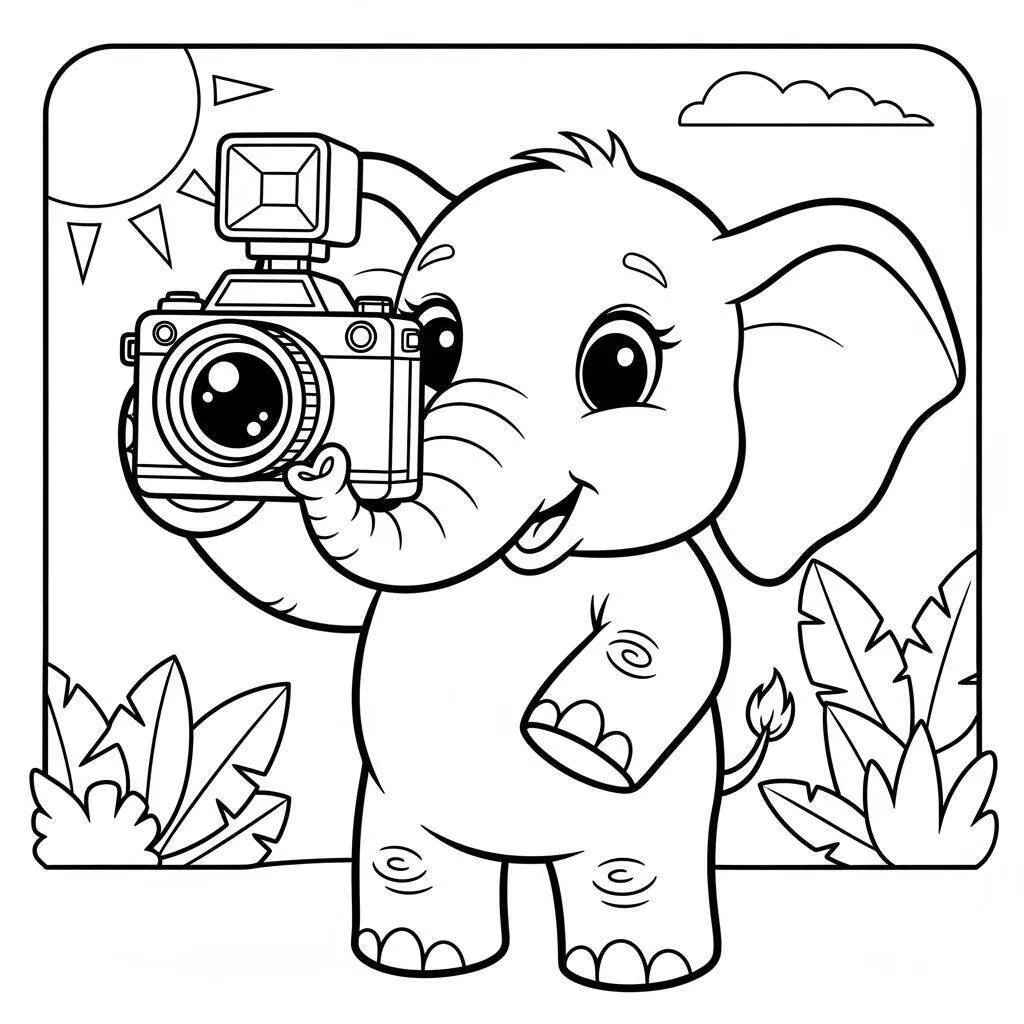 Desenho de Elefante Fotógrafo para Colorir