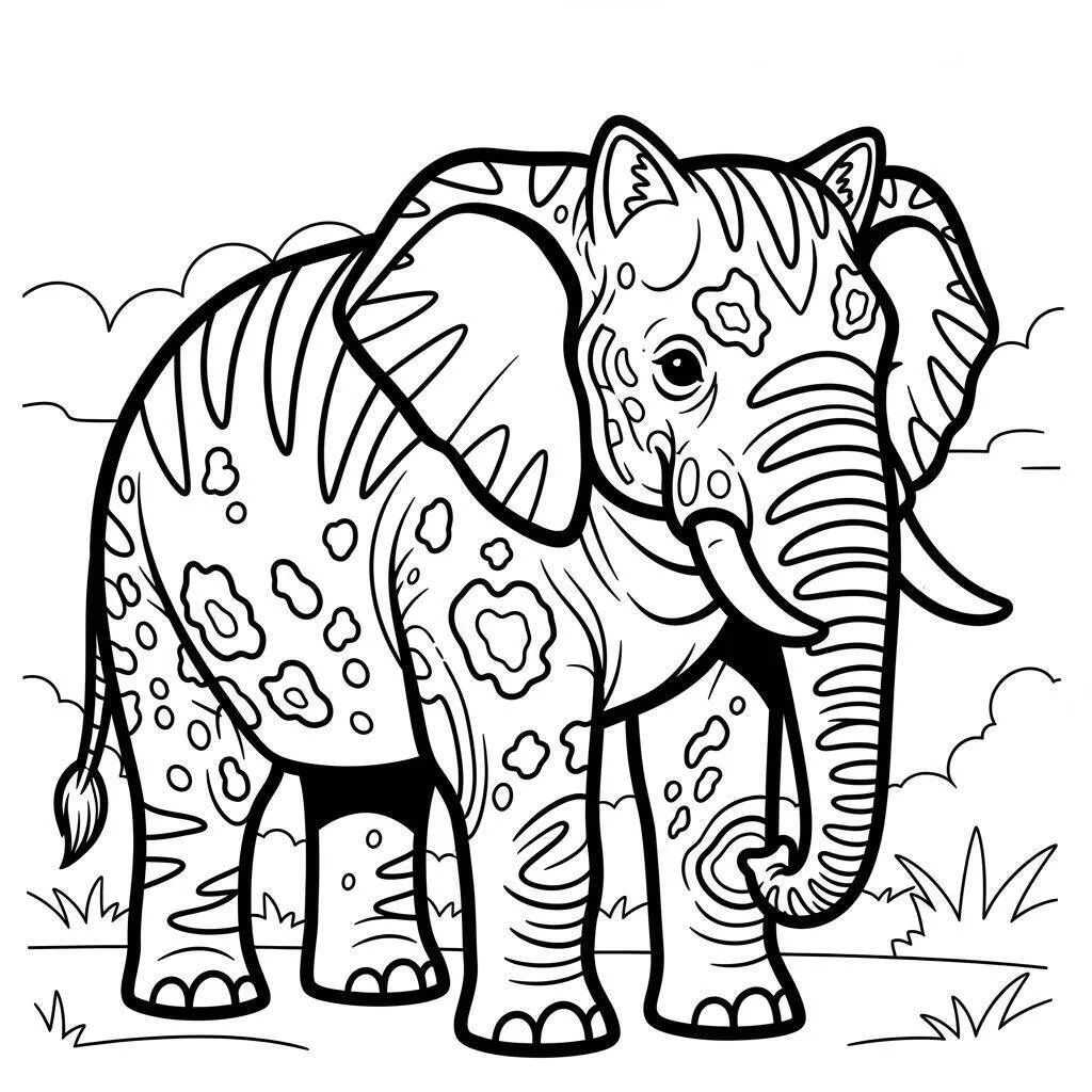 Dibujo de Elefante con Patrones Divertidos para Colorear