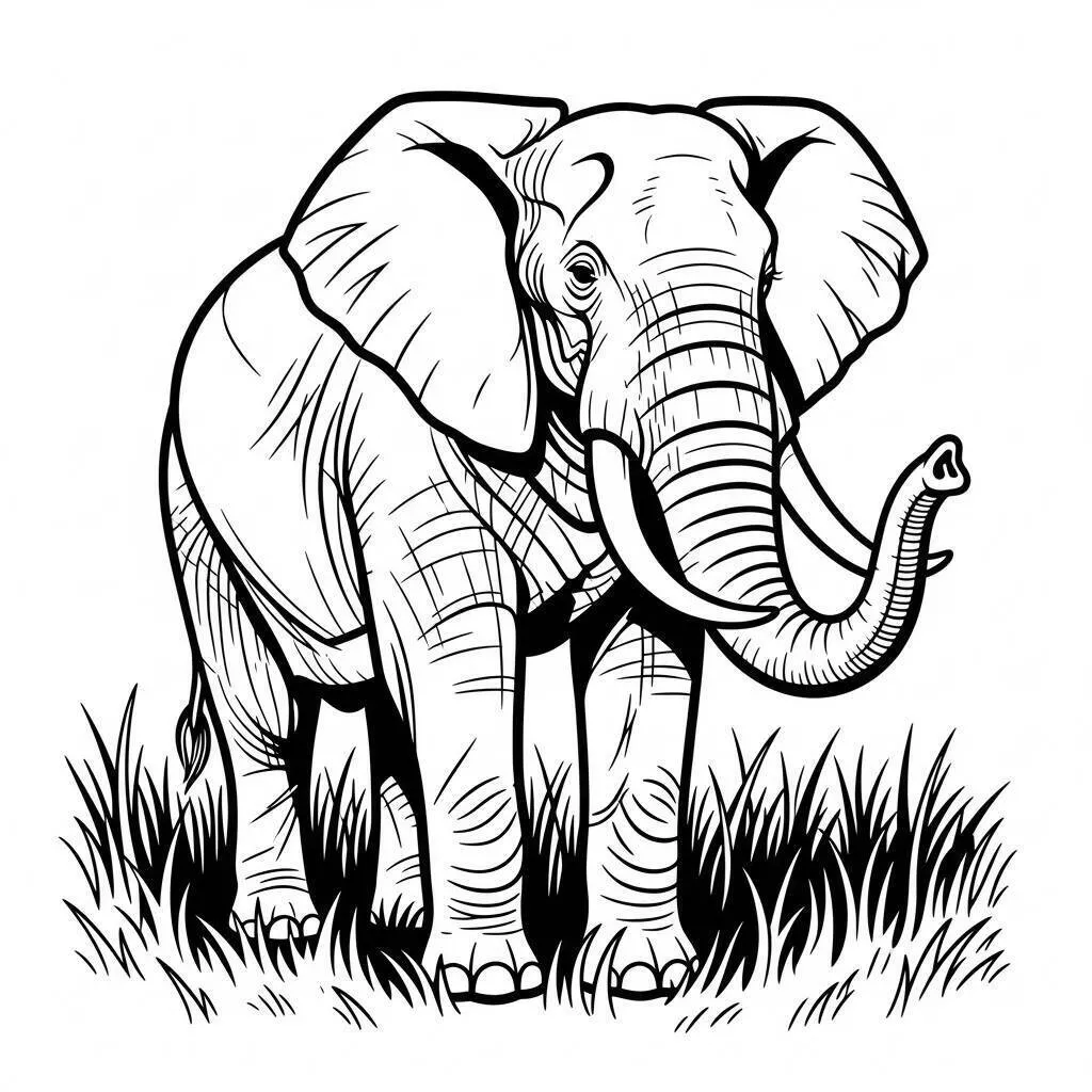 Desenho de Elefante Grande em Pé para Colorir
