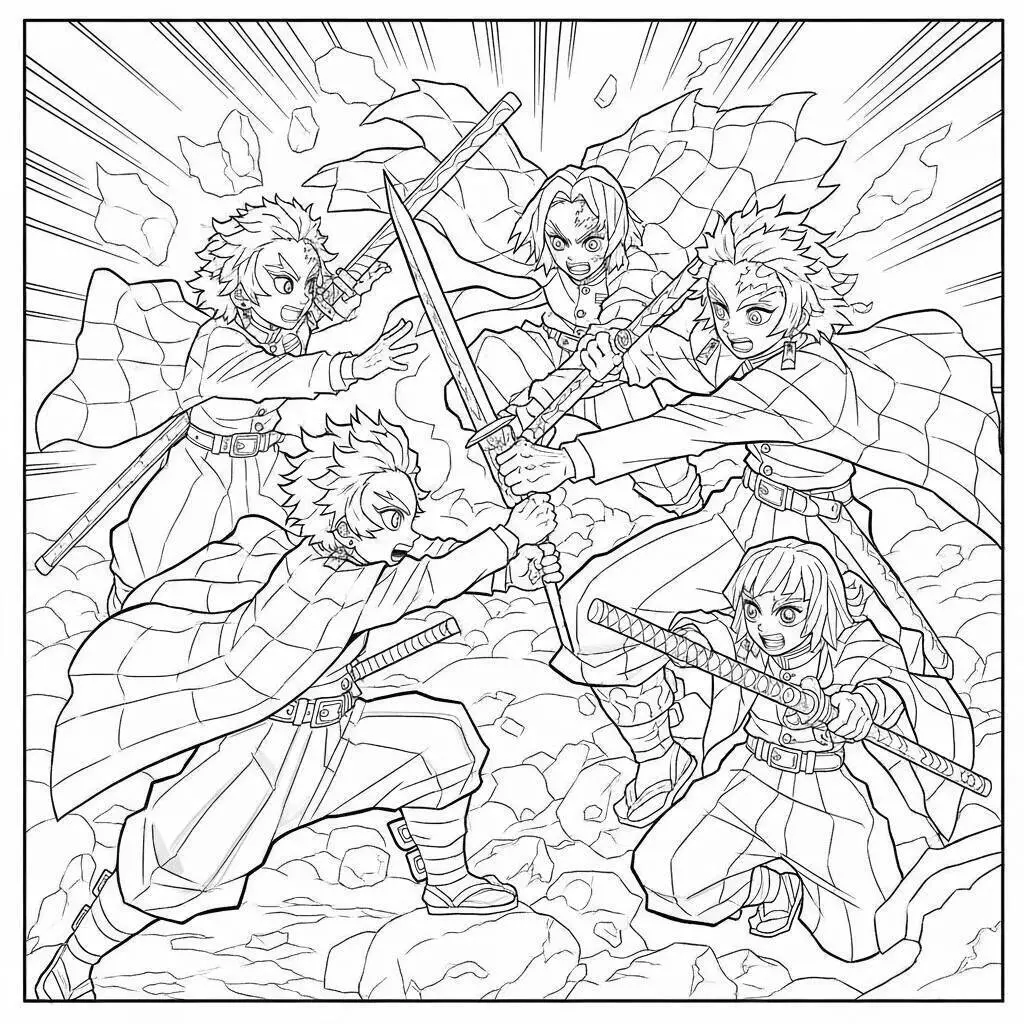 Desenho de Demon Slayer com os Hashira para Colorir