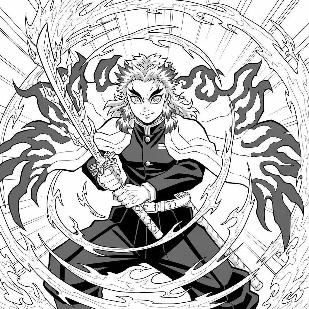 Desenho de Demon Slayer do Rengoku Kyojuro para Colorir