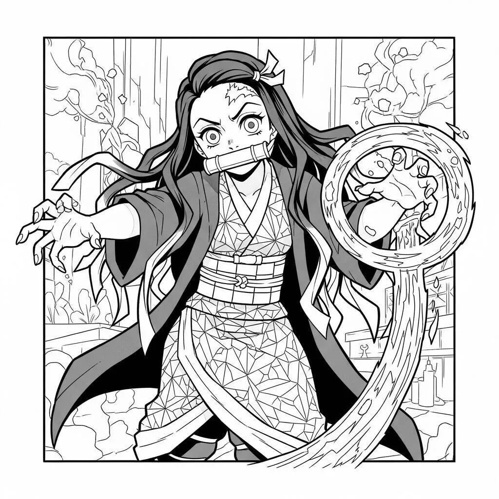 Dibujo para colorear de asesino de demonios de Nezuko Kamado
