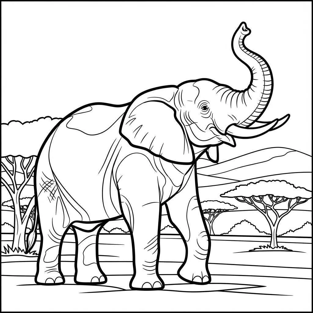 Desenho de Elefante Majestoso na Savana para Colorir