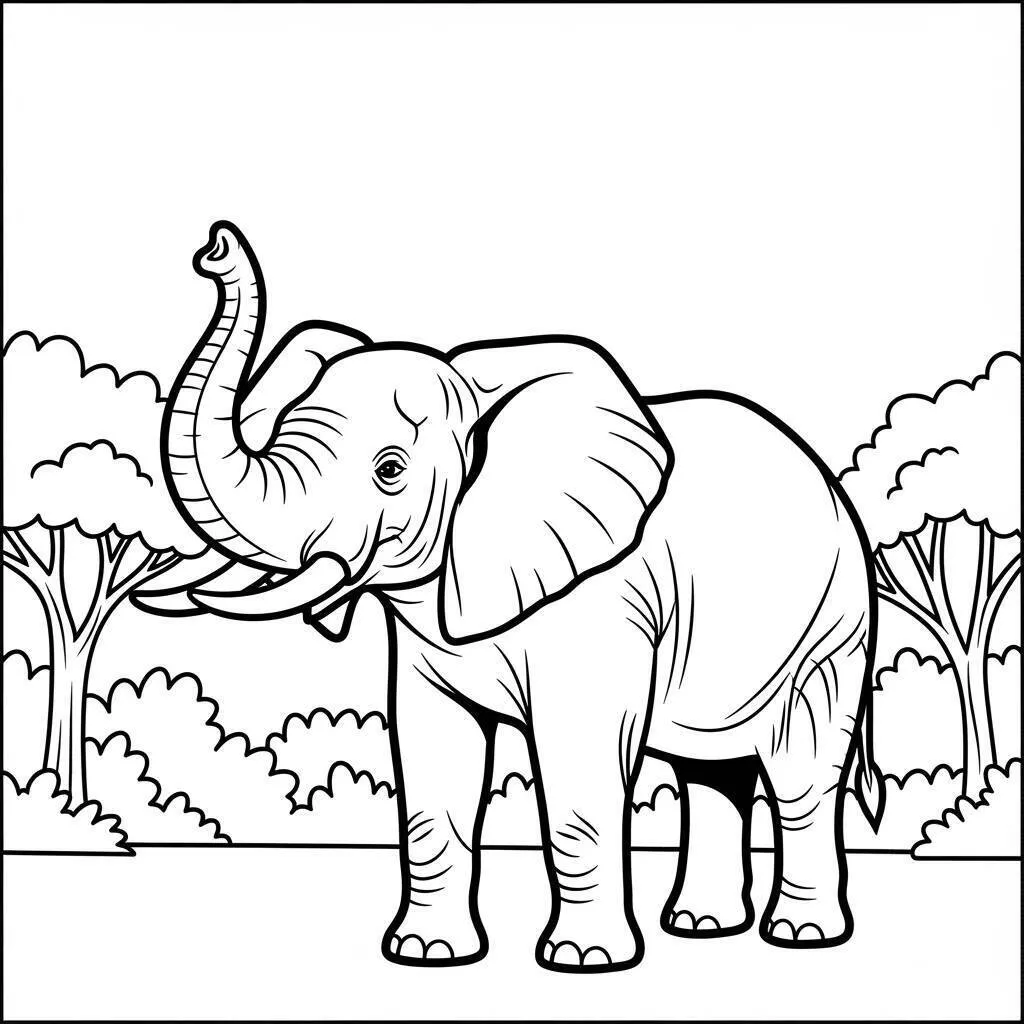 Desenho de Elefante na Floresta para Colorir