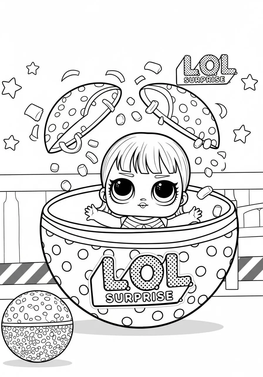 Desenho de LOL Surprise saindo da Bola para Colorir