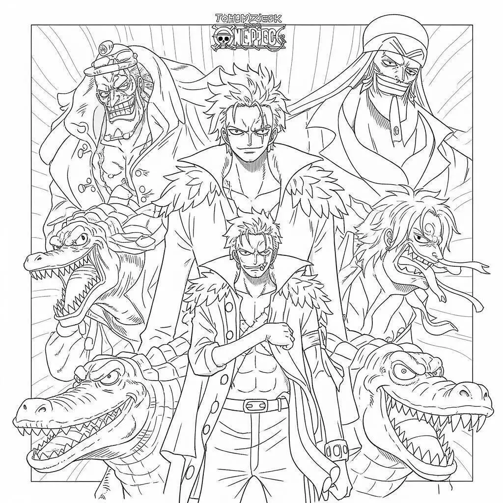Desenho de One Piece do Zoro e seus Rivais para Colorir