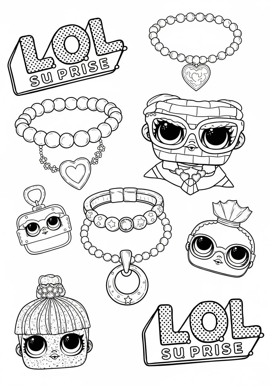 Desenho de LOL Surprise com Acessórios Brilhantes para Colorir