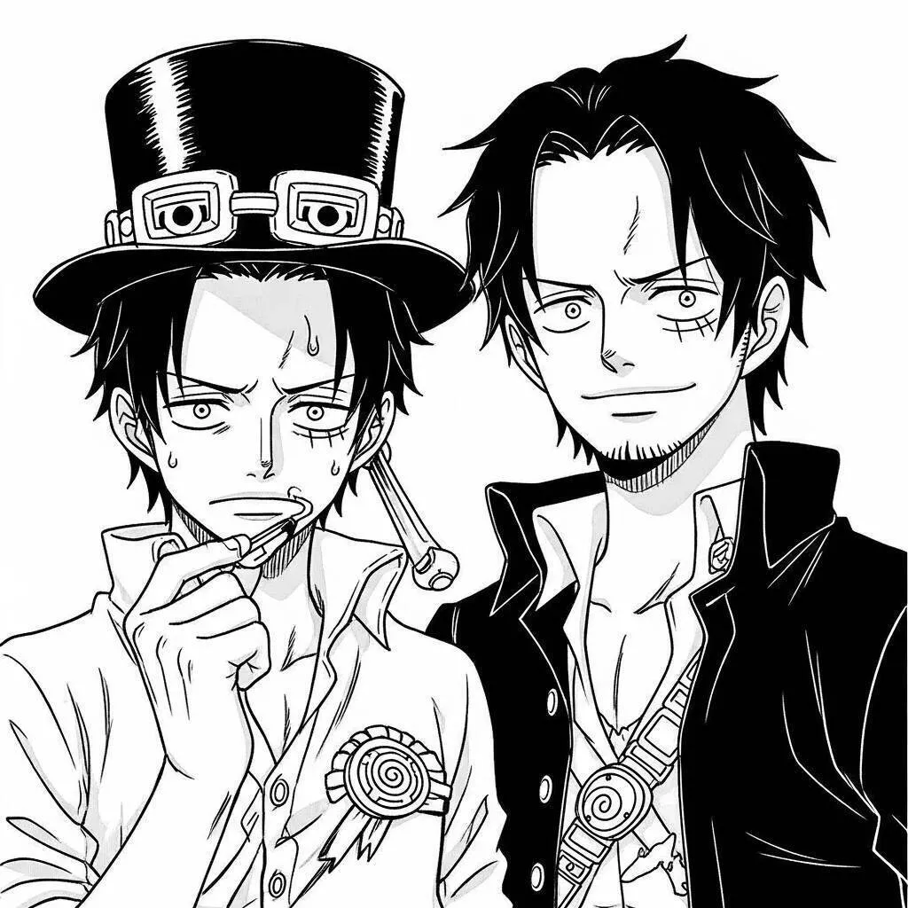 Desenho de One Piece do Ace e Sabo para Colorir