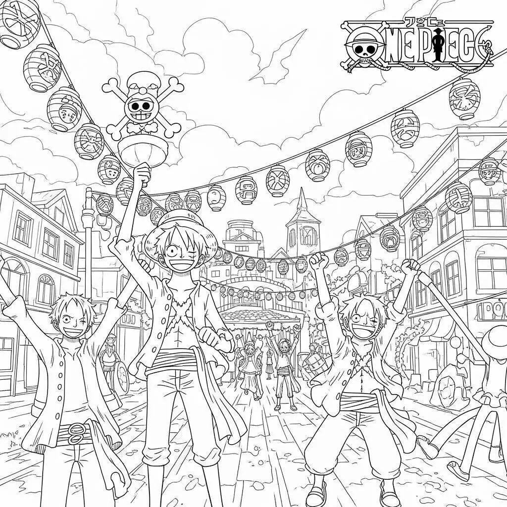 Dibujo para colorear de Luffy y sus amigos de Una pieza