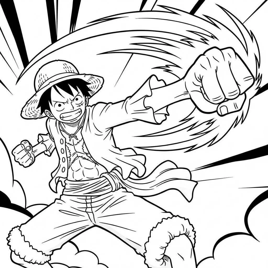 Una pieza of Luffy usando el puño para colorear