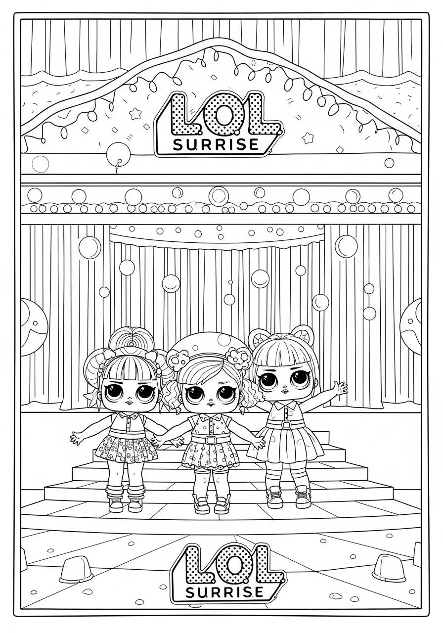 Dibujo para colorear jajaja sorpresa con tres muñecas