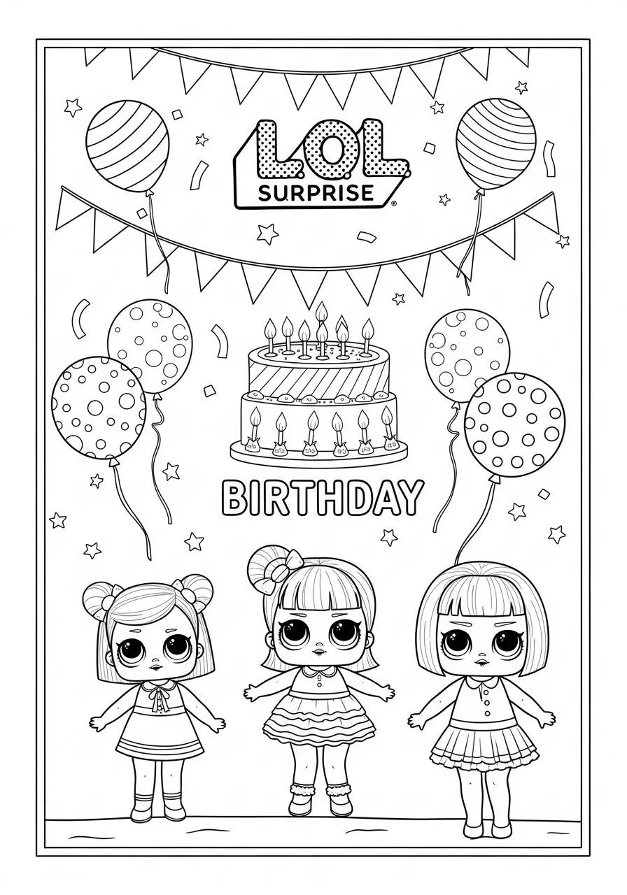 Dibujo para colorear con feliz cumpleaños LOL