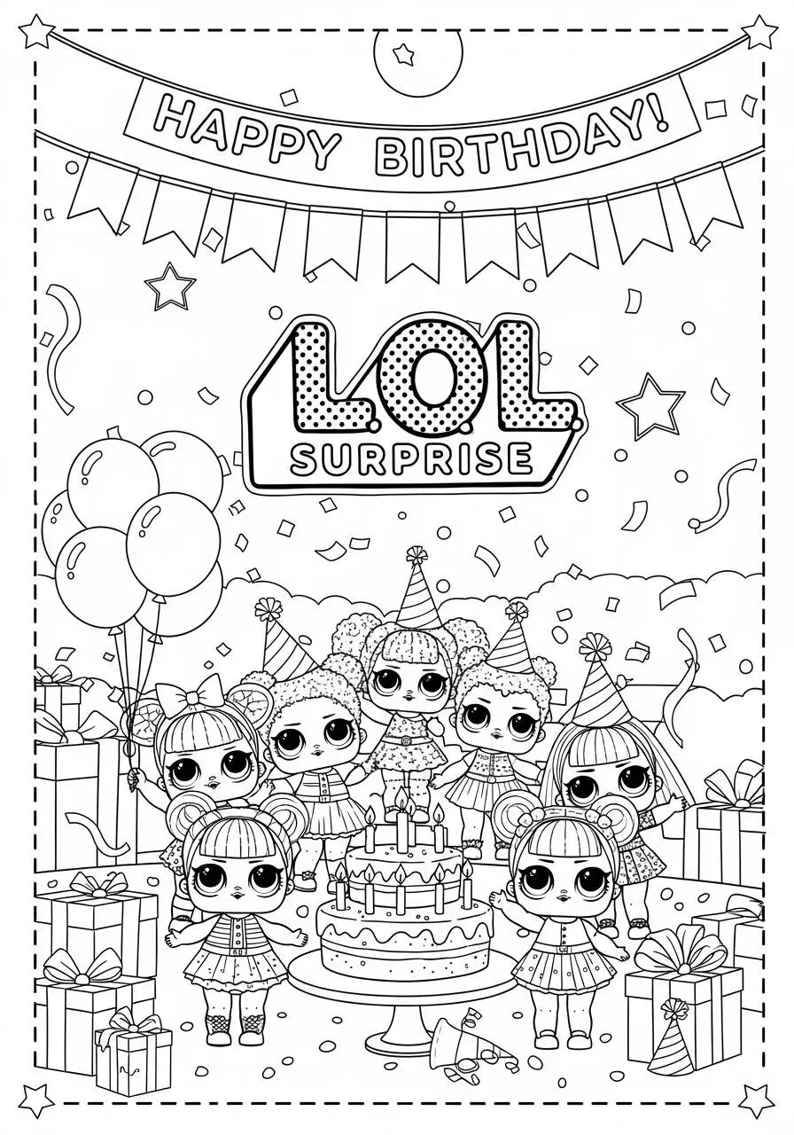 Desenho de LOL Surprise em Festa de Aniversário para Colorir