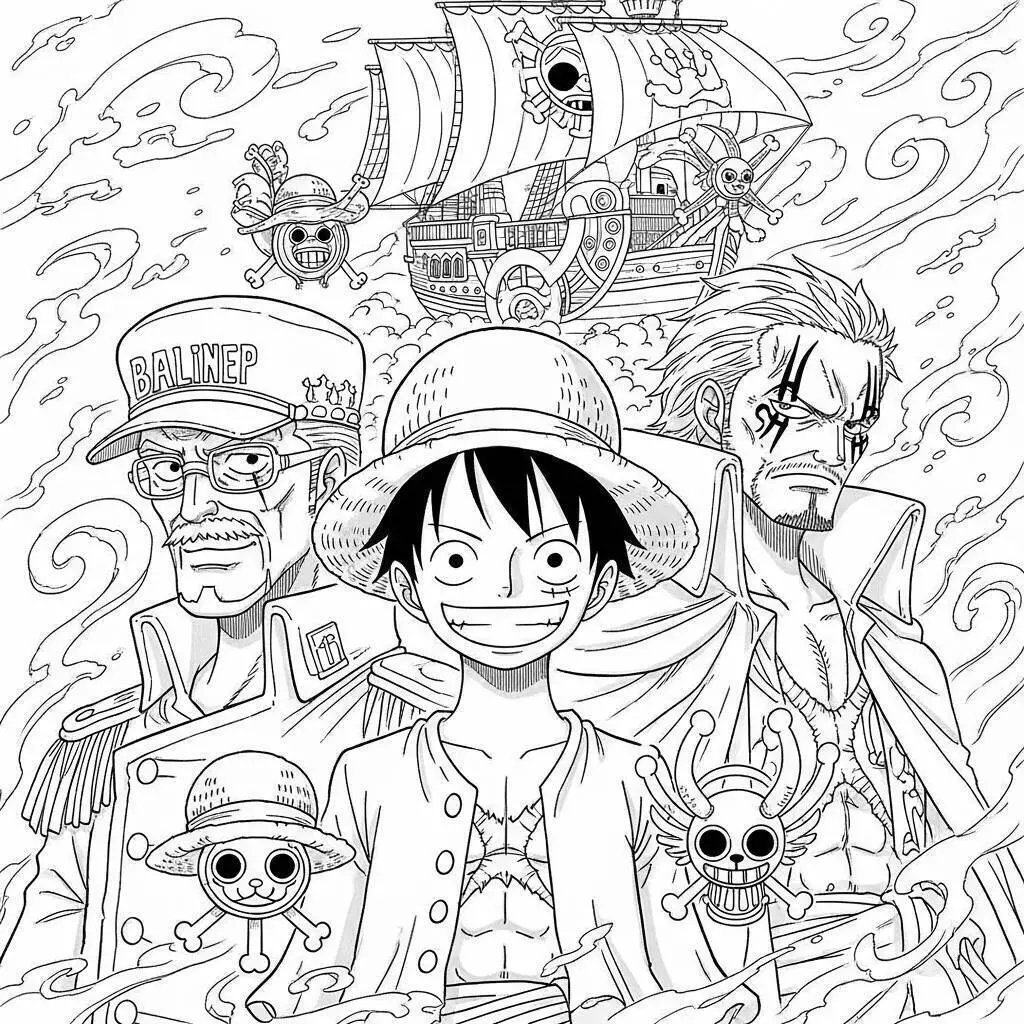 Desenho de One Piece do Luffy e seus Amigos para Colorir