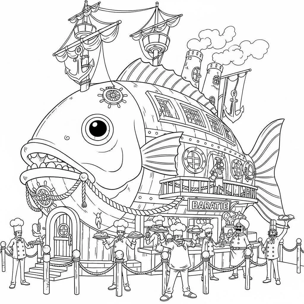 Desenho de One Piece do Baratie para Colorir